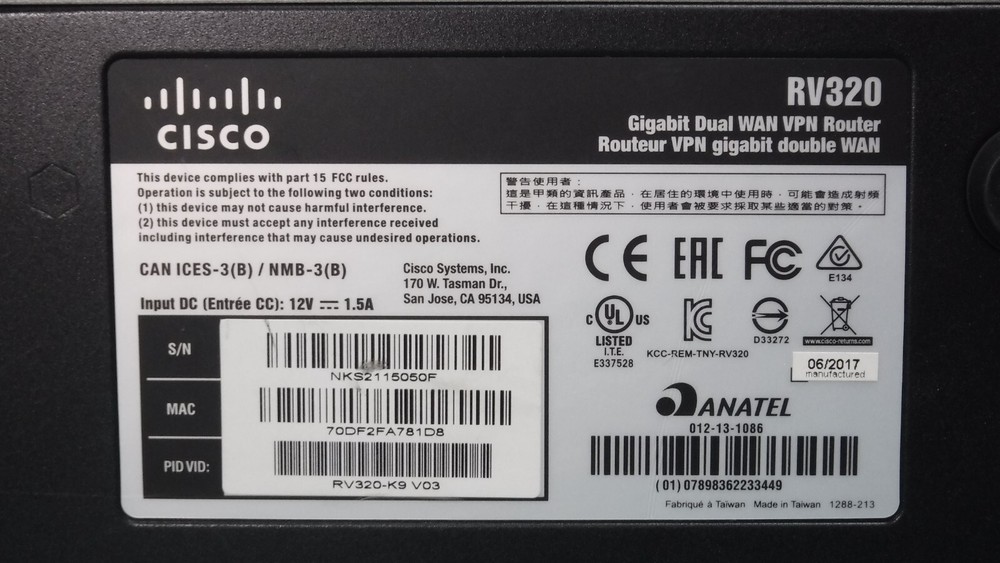 Cisco RV320 DUAL WAN VPN ROUTER