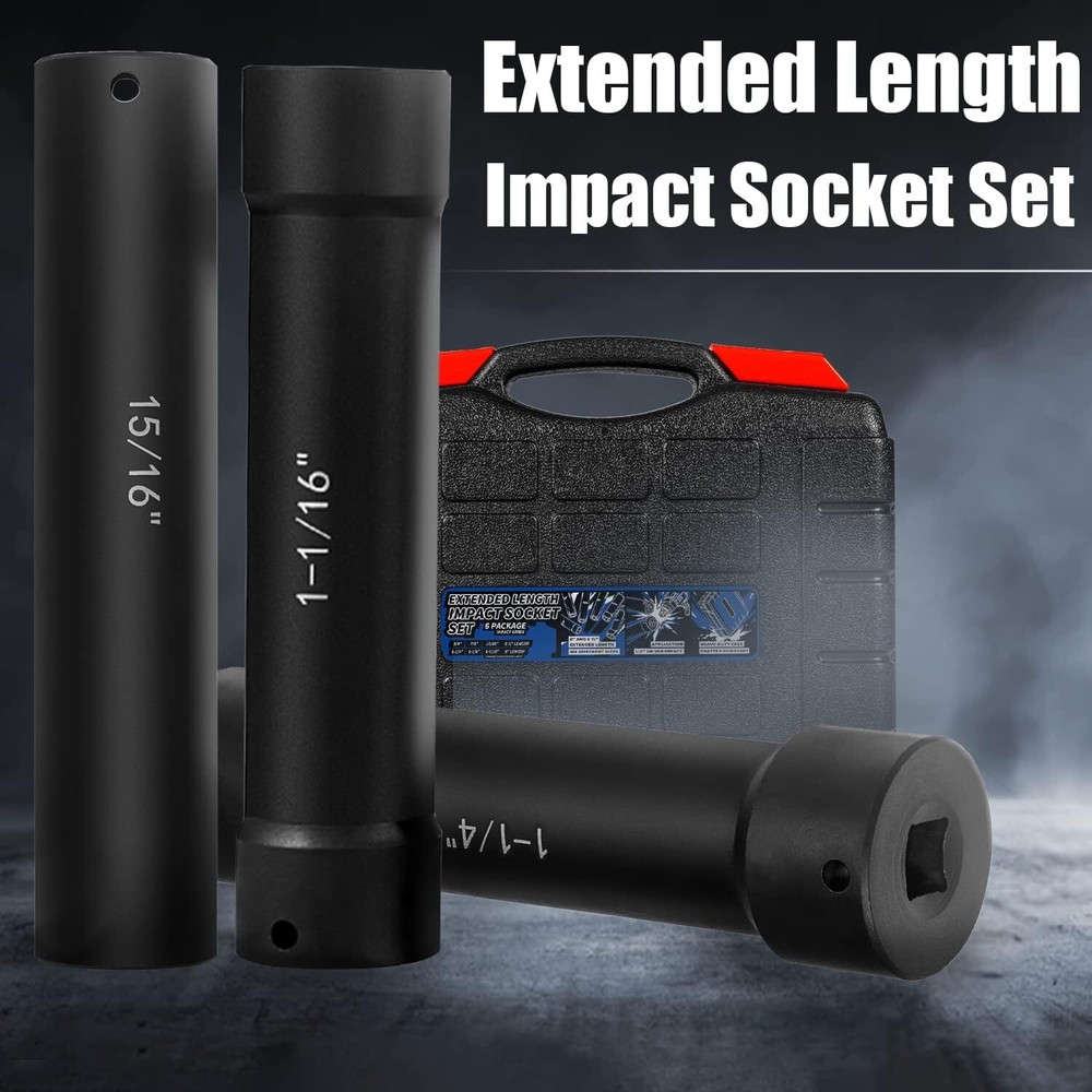 1/2 Inch Drive Heavy Duty Extended Length Impact Socket Set with Storage Case