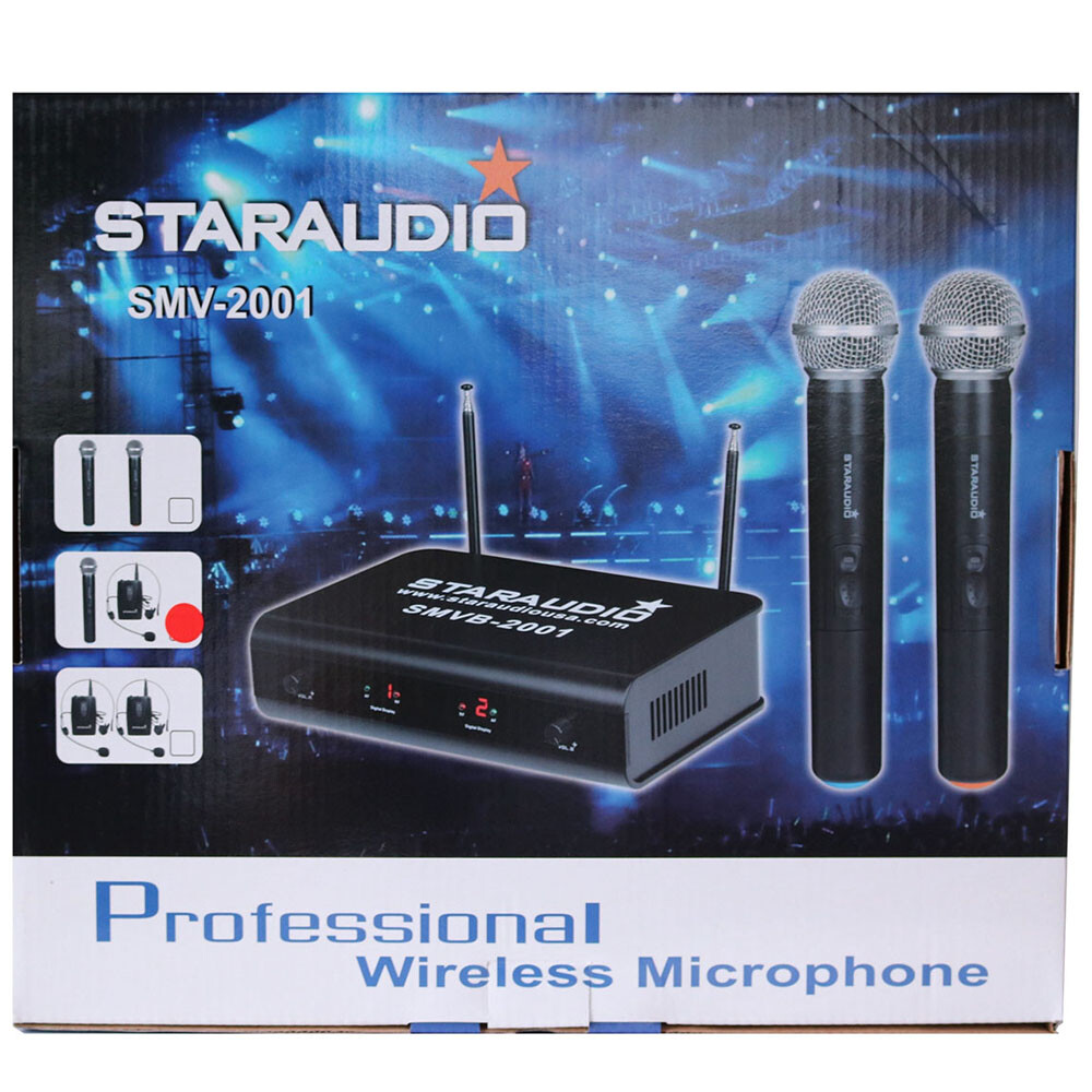 2CH VHF Wireless Microphone System 1 Headset Lavalier Bodypacks 1 Handheld Mic