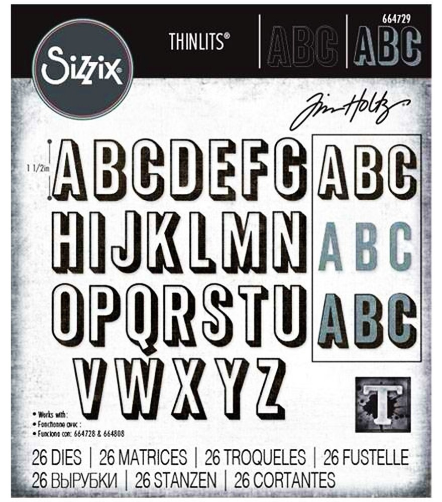 Sizzix Thinlits Alphanumeric Shadow Upper 26PK set #664729 Retail $22.99 T Holtz