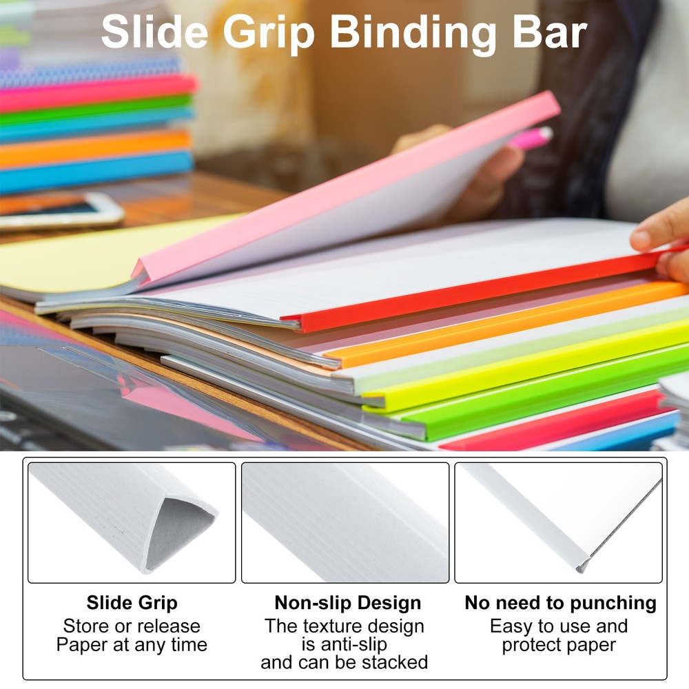 50Pcs Binding Bars, 10mm Binding Bars Slide Grip, White