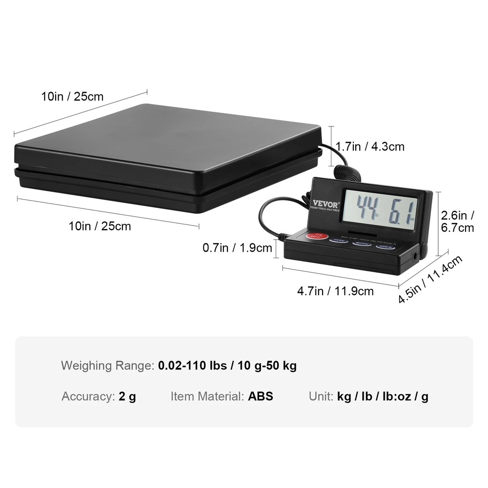 Digital Postal Shipping Scale with Timer 90° Foldable LCD Screen AC/DC Powered