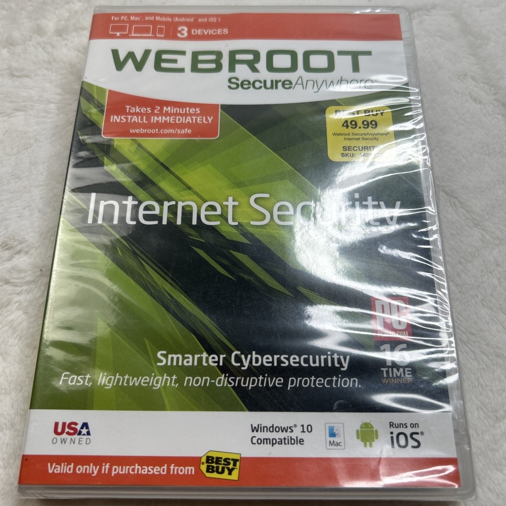 New Webroot SecureAnywhere Internet Security & Antivirus Windows & Mac 3 Devices
