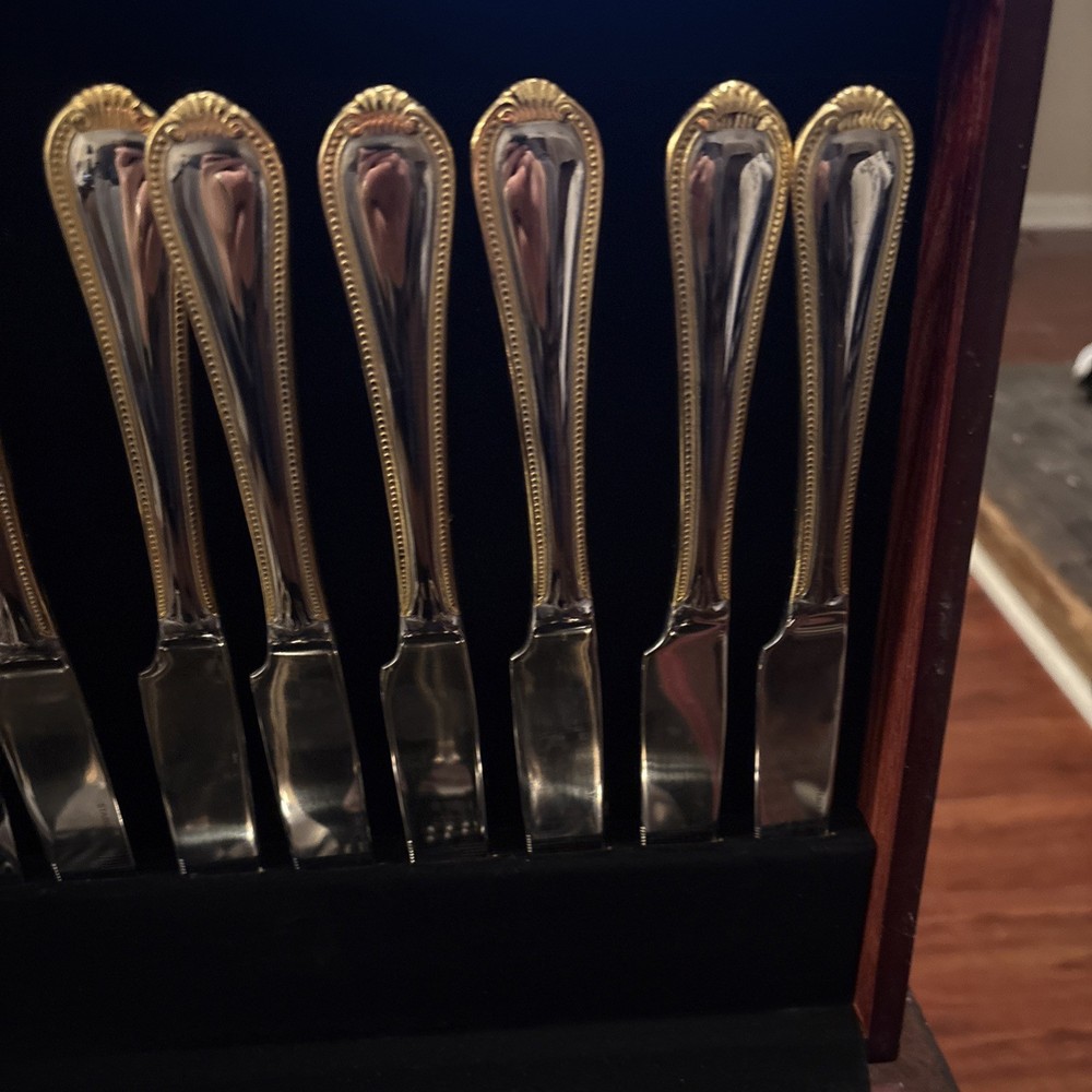 63 Piece Stainless China Flateware With Wood Box