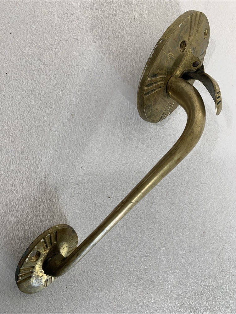 Vintage Large Art Deco Solid Brass Pull Thumb Latch Doorknob Handle 10.5” Long