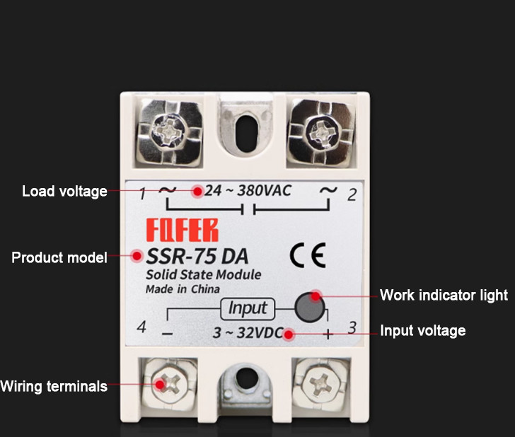 SSR-75DA 75A Single Phase Solid State Relay DC controlled AC Single Phase Solid