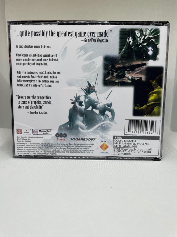 Final Fantasy VII PS1 Replacement Case - NO GAME NO MANUAL