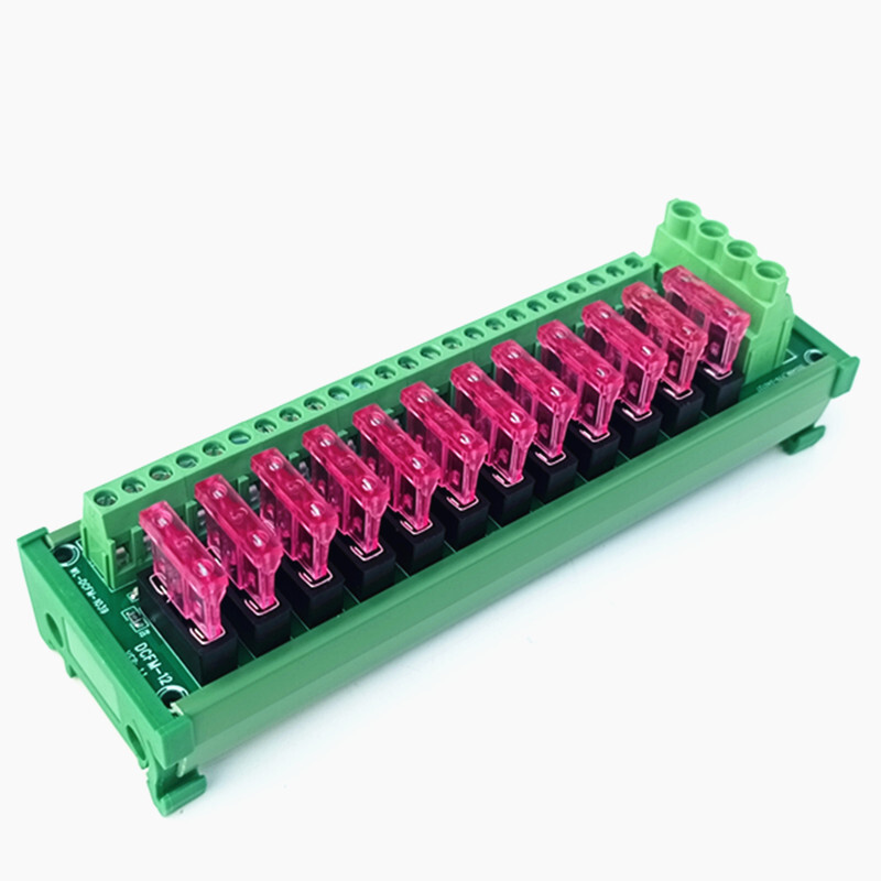 12 Position DIN Rail Mount DC Power Fuse Distribution Strip Module