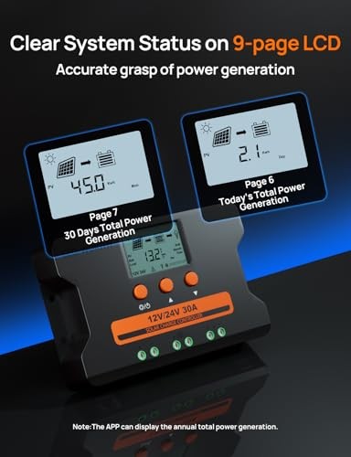 Solar Charge Controller 30A Bluetooth, Solar Panel PWM 30A 12V-24V(Bluetooth)