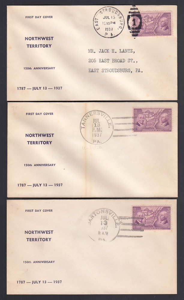 FDC: #795 1937 3c Northwest Territory - (3) UNOFFICIAL CANCELS
