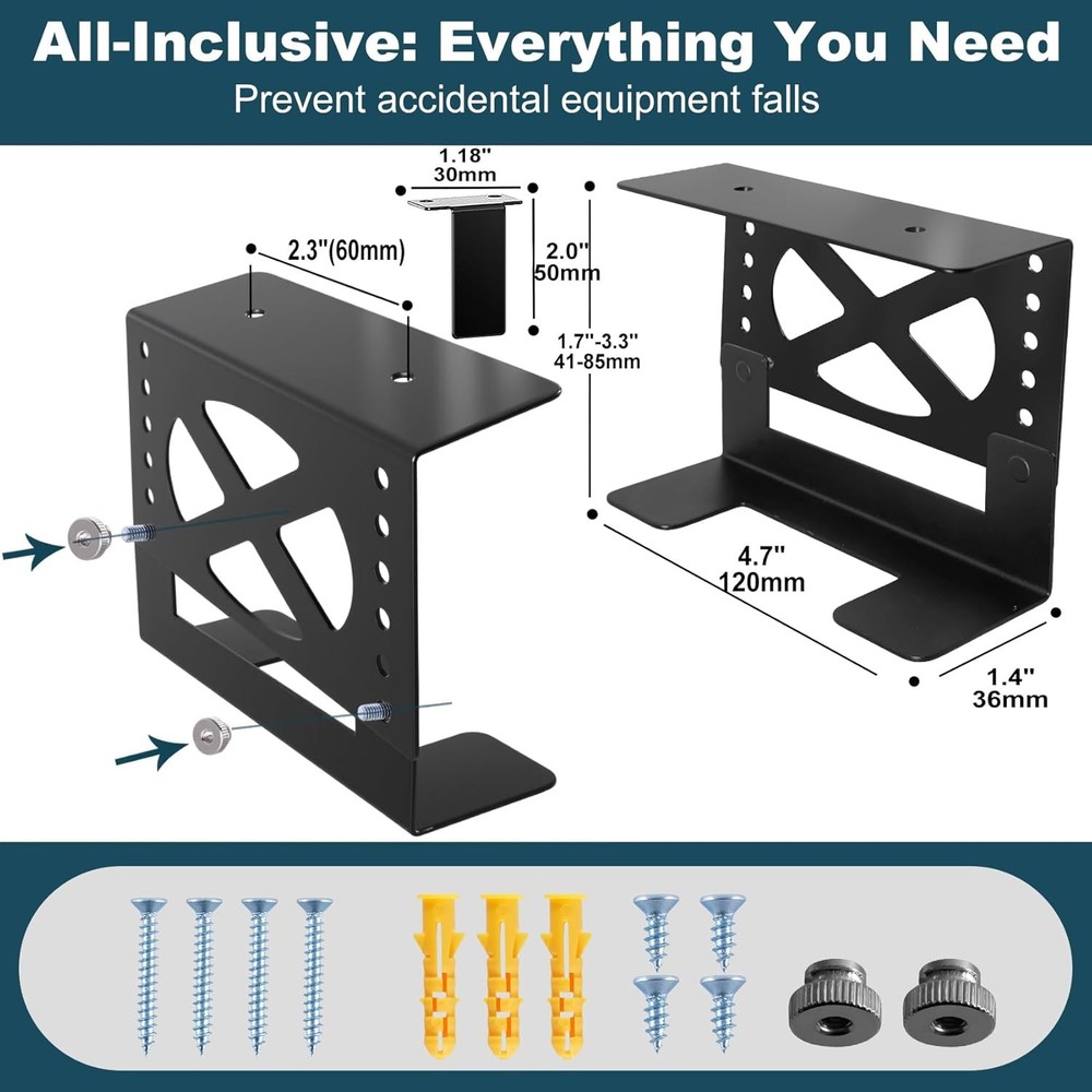 Adjustable Under Desk Mini PC Mount, 6-Level Height (1.7" to 3.3"), Width Adjust