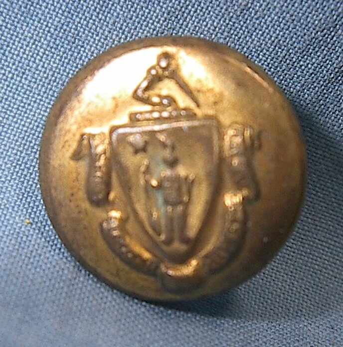 VINTAGE MASS  BRASS CUFF UNIFORM BUTTON 5/8" TIN BACK