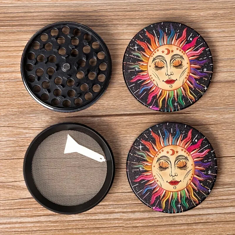 Creative Pattern Sun & Moon Herb Grinder, 2.5 inch, 4-Piece, Storage & Scraper