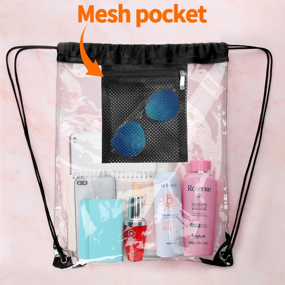 2 Pieces Clear Drawstring Bag for Stadium Concert Work Security Approved, Wat...