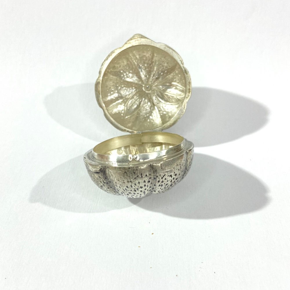 Vintage Italian Pumpkin shape Solid Silver Pill Box , hallmarked pillBox