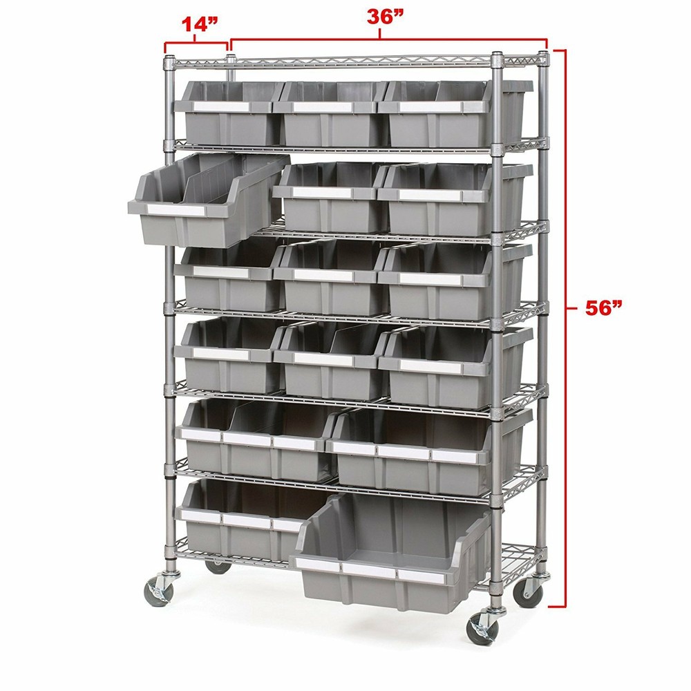 Shelf Storage System With Bins Garage Pantry Shed Tool Organizer with Wheels Big