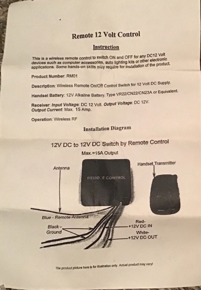 Remote Control 12 Volt Product # RM01 (LN66Y)
