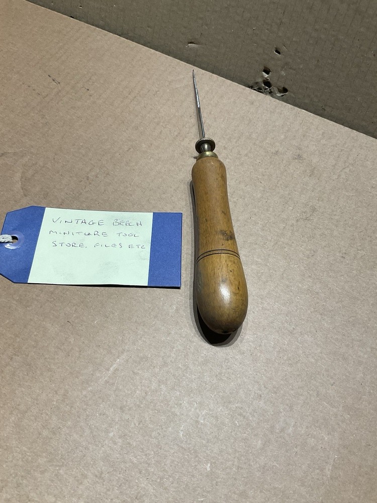 Vintage Beech Screw Top Miniature Tool Holder with Tools