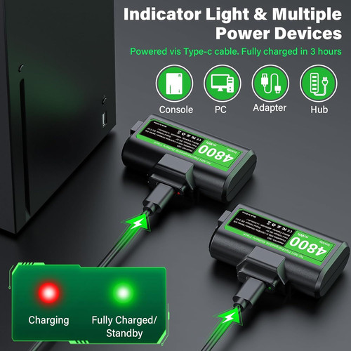 Rechargeable Controller Battery Pack for Xbox,2x4800mWh(2000mAh) Black