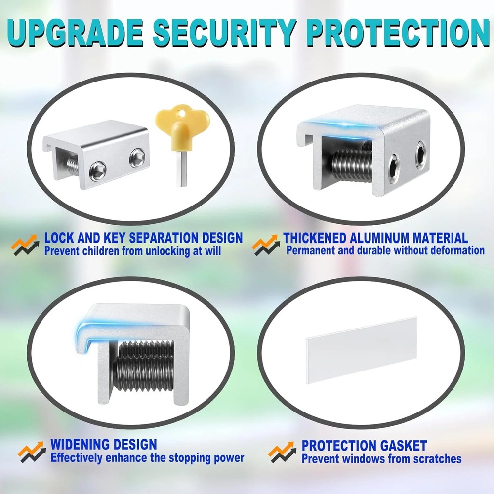 Sliding Window Locks (6 Sets), Security Window Locks with Keys, Adjustable Alumi