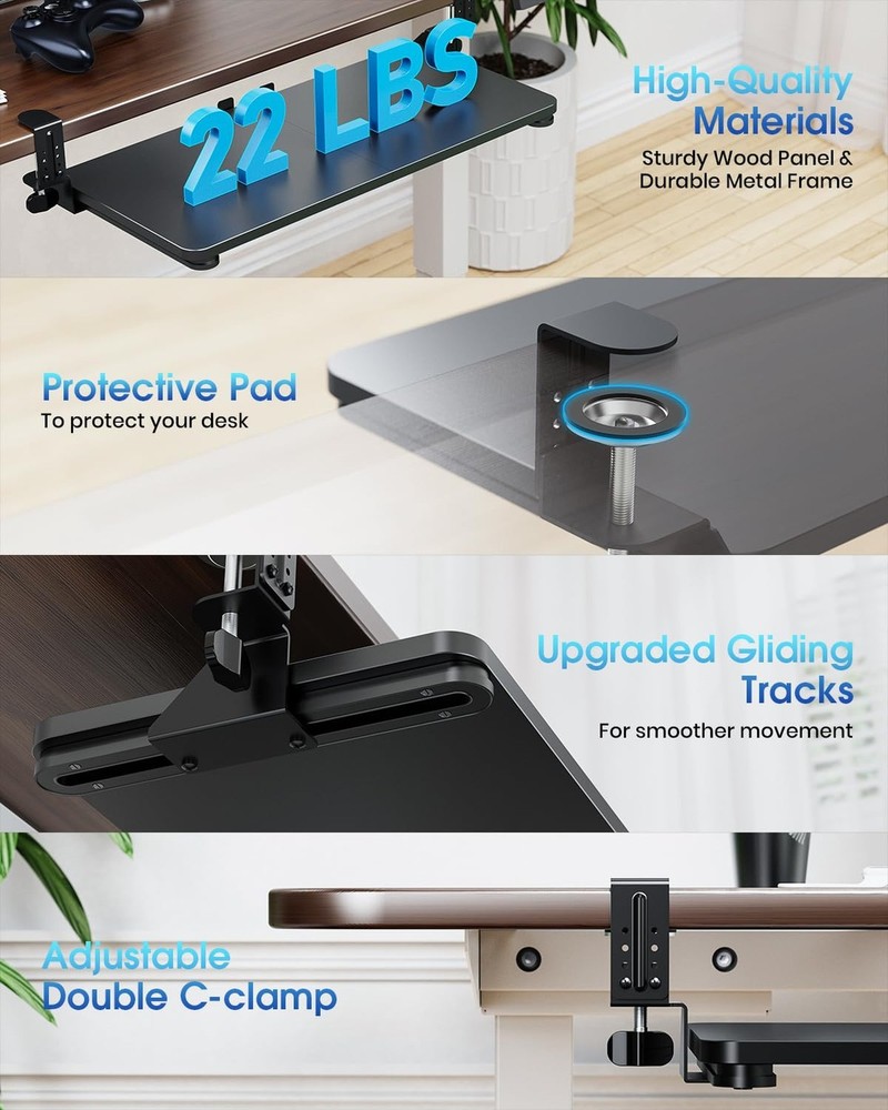 Small Keyboard Tray Under Desk, Pull Out Keyboard & Mouse Tray with Adjustabl...