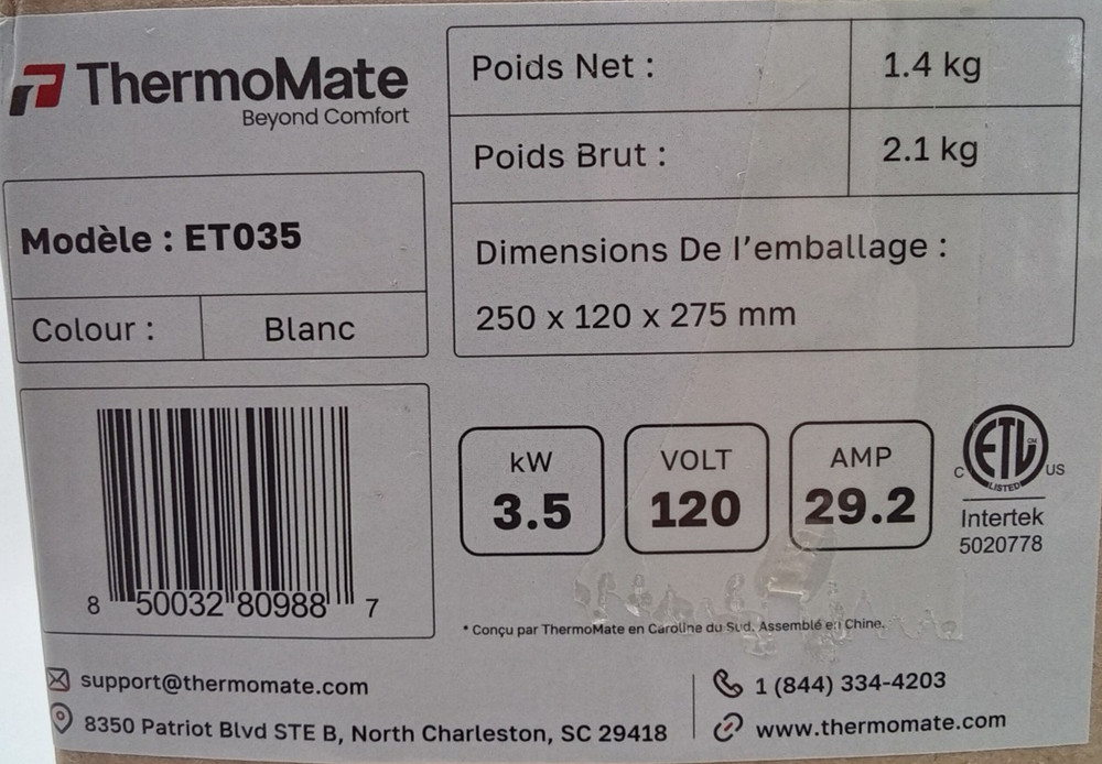 Thermomate ET035 Electric Tankless Water Heater Mini White