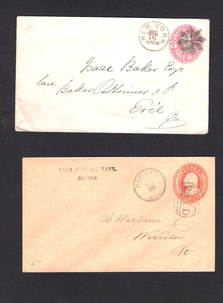 US   2  early   postal   envelopes  used