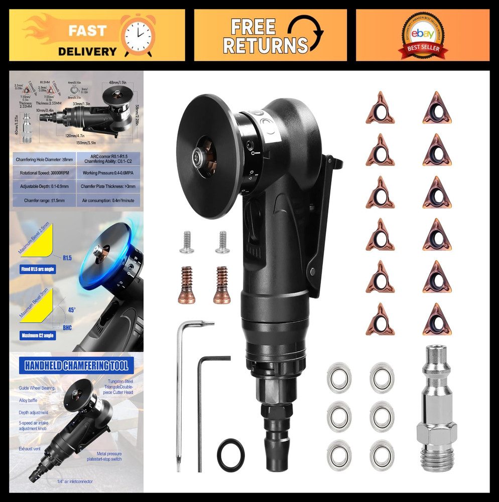 Handheld Pneumatic Chamfering Tool - Mini Air-Powered Beveling Machine, 45° Corn