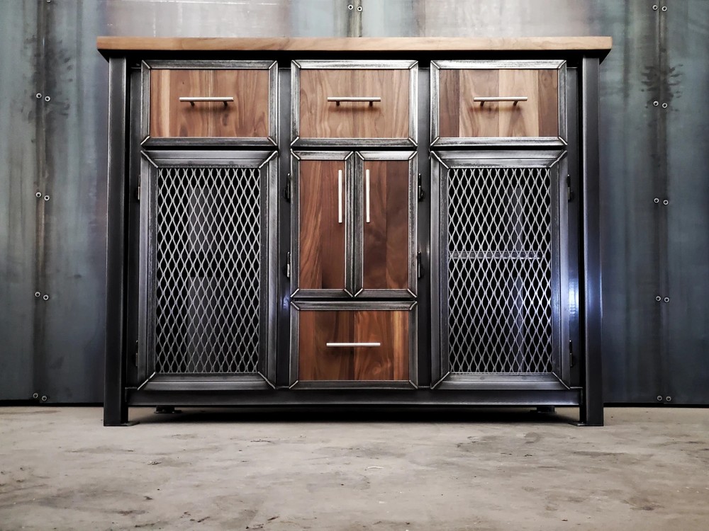 Modern Industrial Media Console on Casters