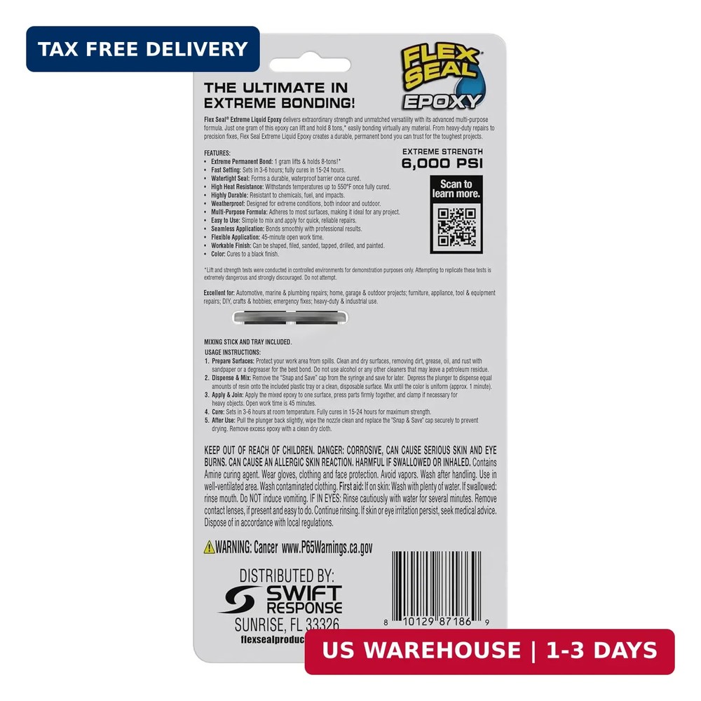 Flex Seal Epoxy, Extreme Liquid, Multi-Purpose, Durable, Permanent, Watertight,