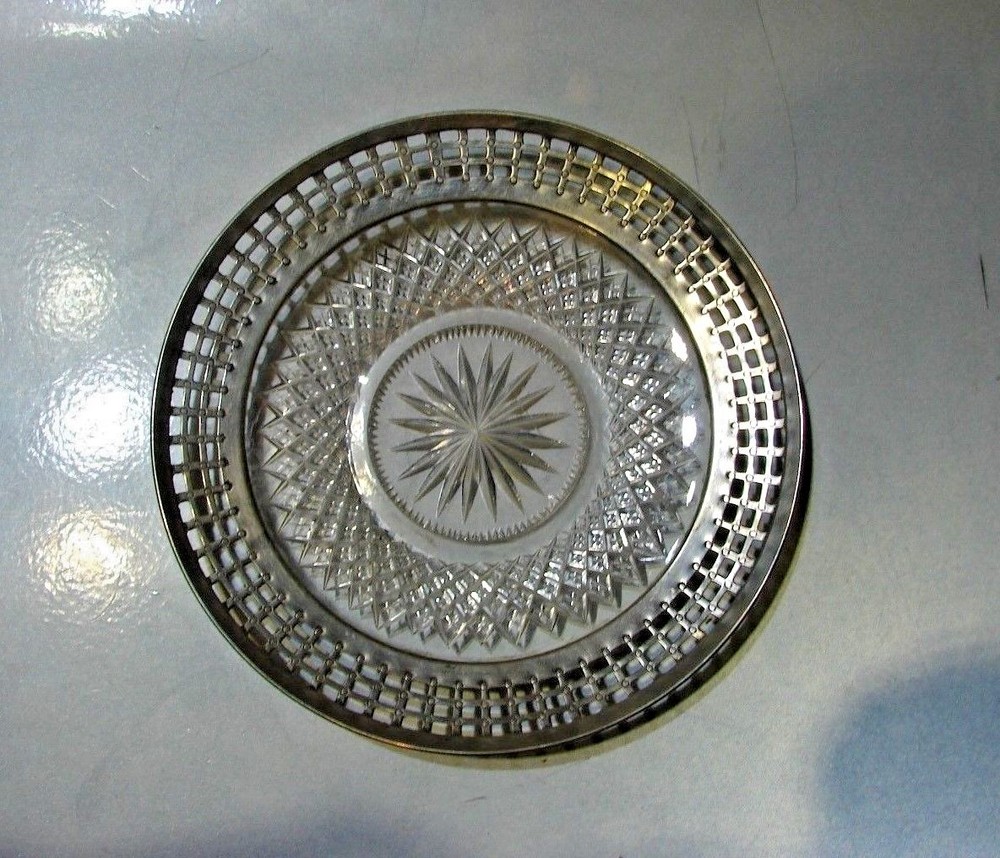 GORGEOUS Sterling Silver & Rock Crystal Plate Antique