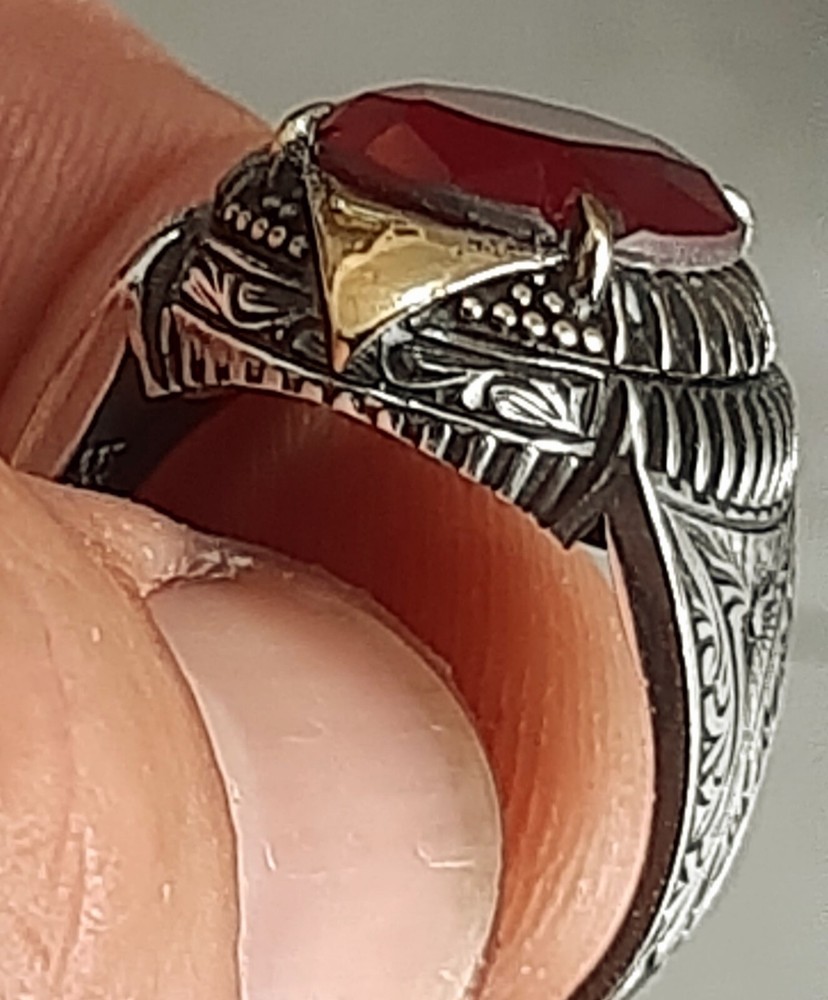 Men 925 Silver Ring Solitaire Ruby Spinel Ring Man Sterling $