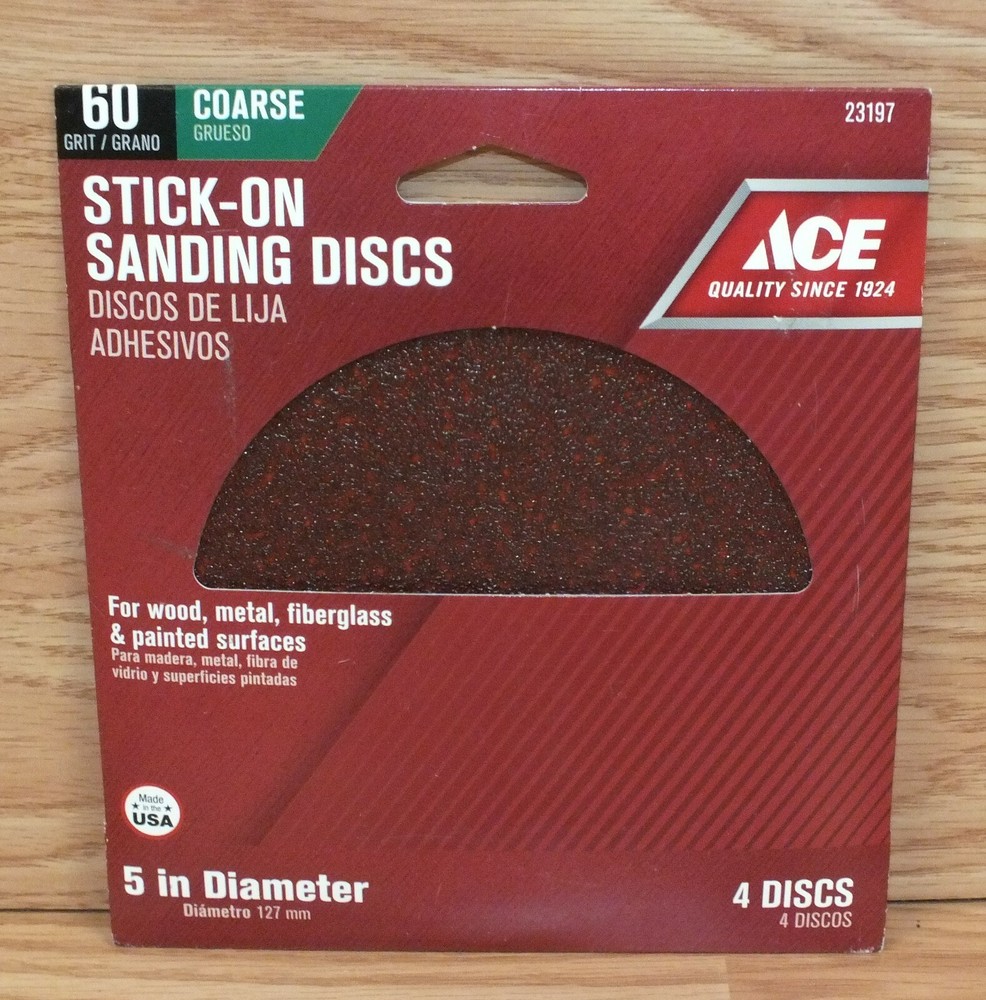 Ace (23197) 60 grit Coarse 5" Diameter Stick on Sanding Discs *4 Discs*