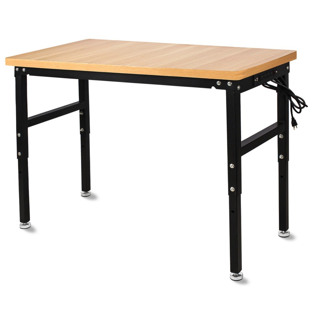 48''/60'' Adjustable Heigh Workbench with Power Outlet Hardwood Work Table