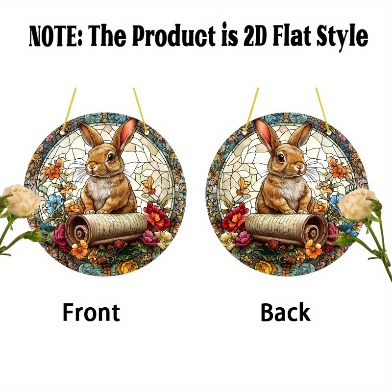 Bunny With Scroll Acrylic Suncatcher Floral Pattern Easter Window Hanging Decor