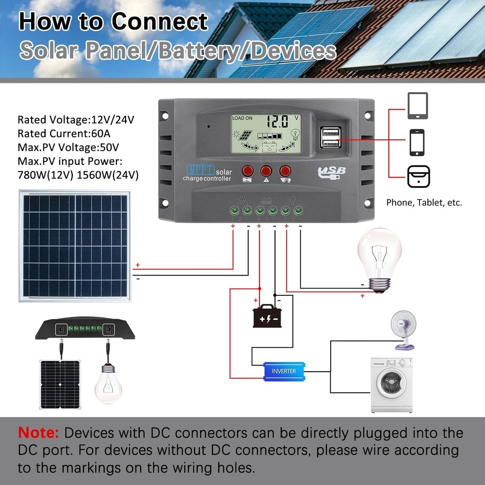 60/100A MPPT Solar Charge Controller 12V/24V Auto Tracking Solar Panel US