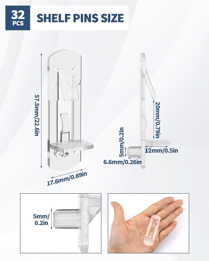 32 PCS Cabinet Shelf Clips 5mm, 3/4" Kitchen Clips, Cabinet...