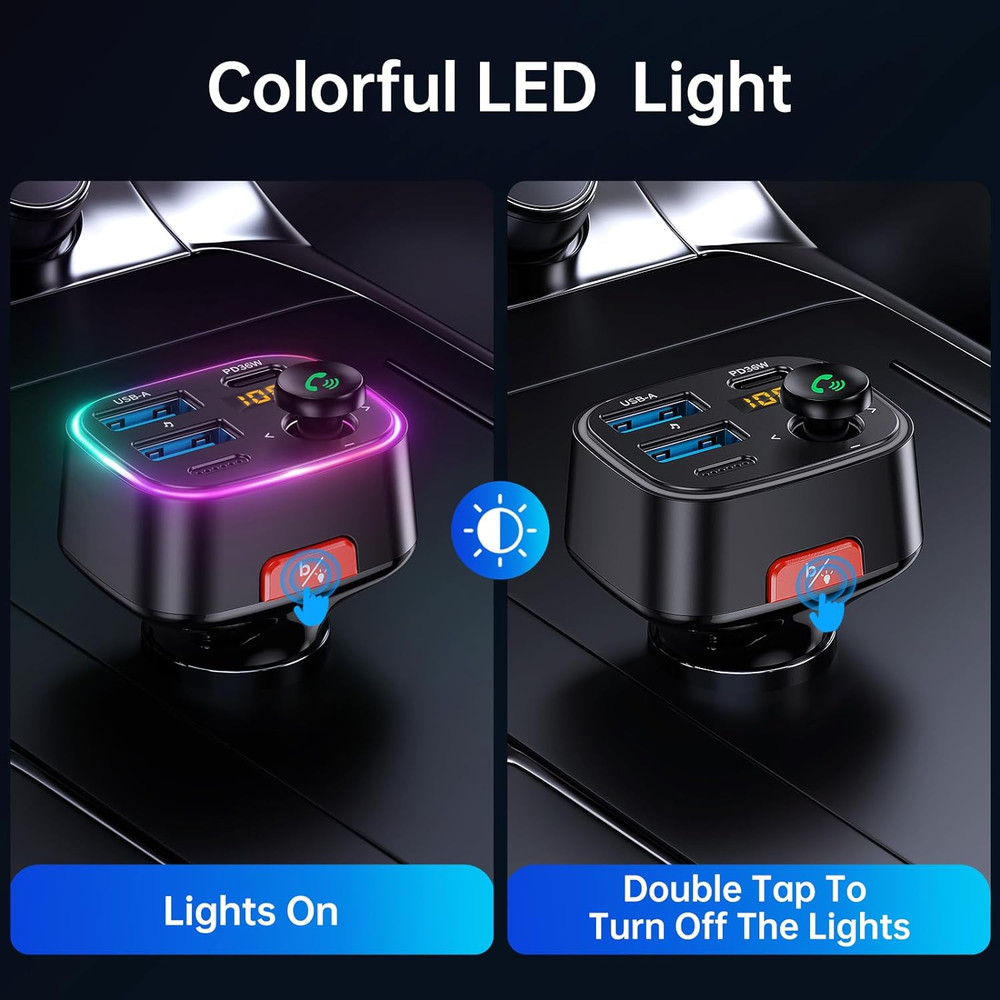 Syncwire Bluetooth 5.4 FM Transmitter Car Adapter 48W (PD 36W & 12W) [Light