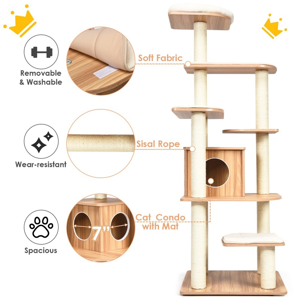 69" Modern Cat Tree Multi-layer Kitten Activity Tower w/ Removable Soft Mat