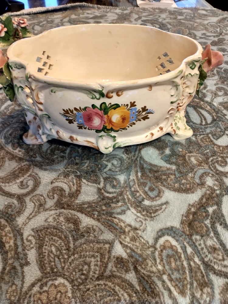 Capodimonte Flowered Bowl And Candlesticks