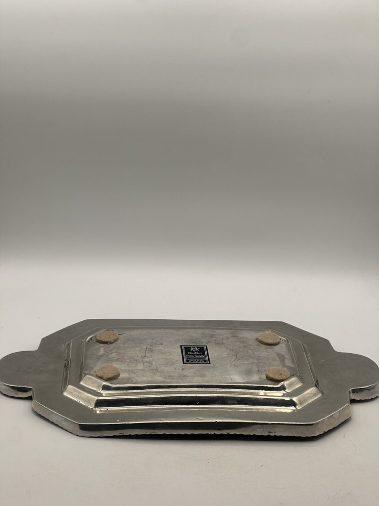 Pewter Mexicano Platter With Ceramic Tile Handle Embellishments