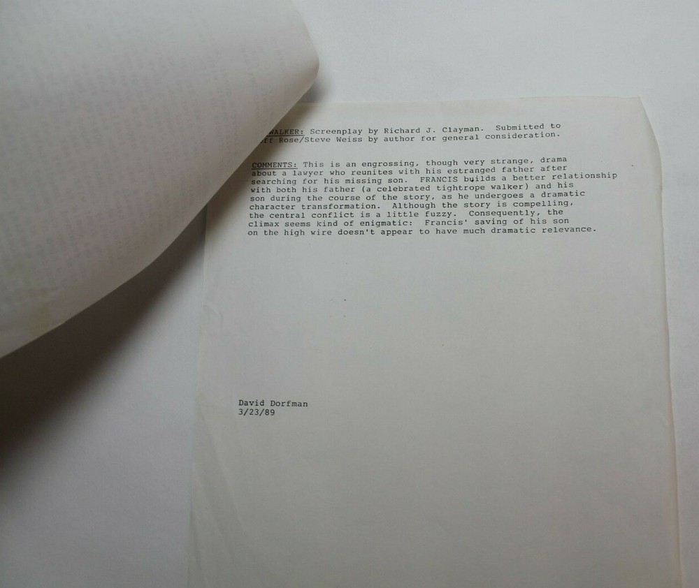SKYWALKER / Richard Clayman, 1989 Unproduced Screenplay, Father/Son relationship
