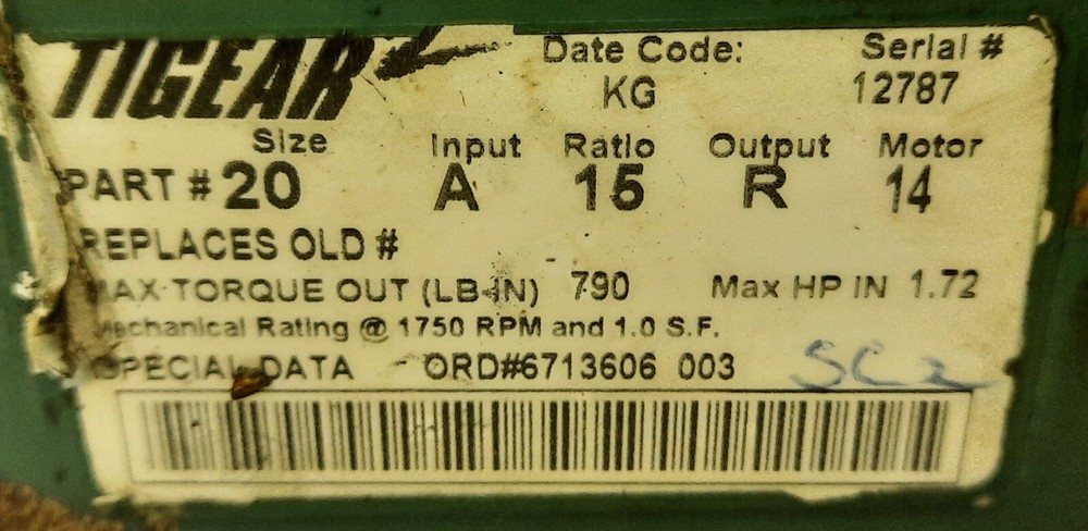 Dodge Tigear 20A15R14 Gear Reducer