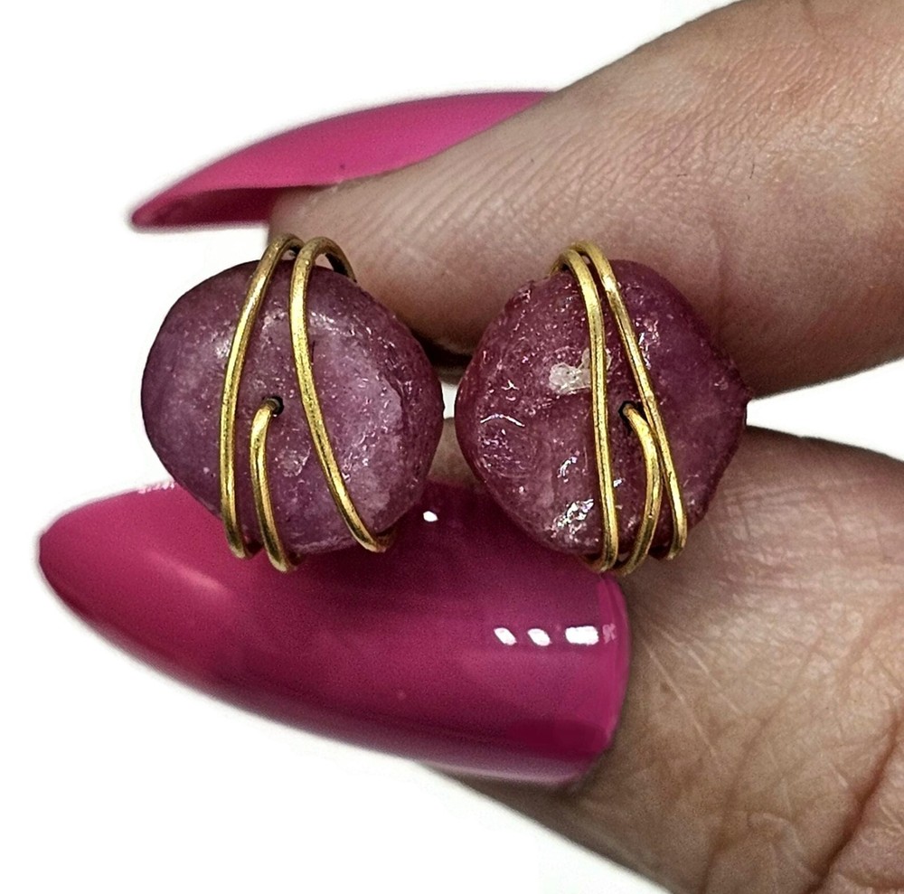 Raw Ruby Studs, July Birthstone, Gold Plated Sterling Silver, Rough Gemstones