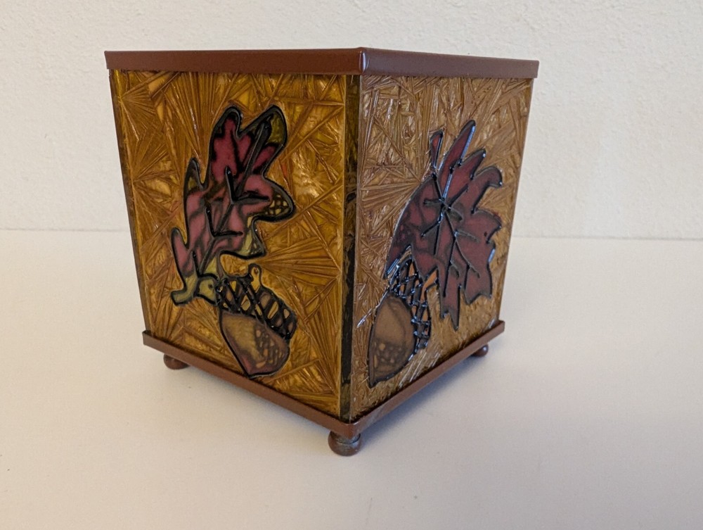 Faux Stained Glass Fall Autumn Leaf Orange Red Candle Holder