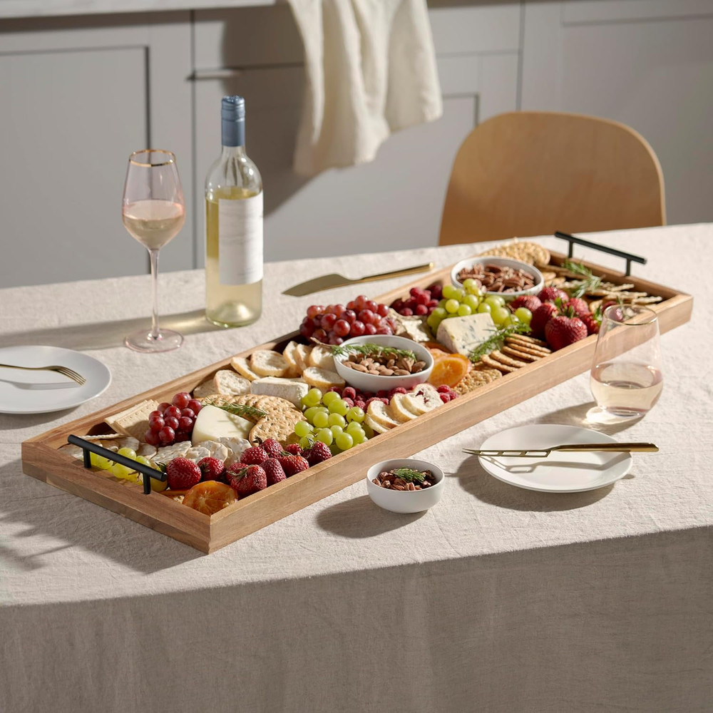 Modern Manor Longboard Cheese Platter with Handles, Rectangular Cheese Board and
