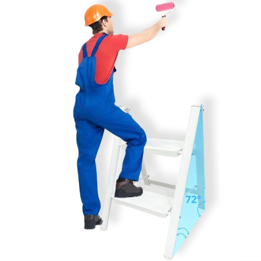 2 Step Folding Ladder Aluminum | White Standing Ladders Foldable - Two Step L...