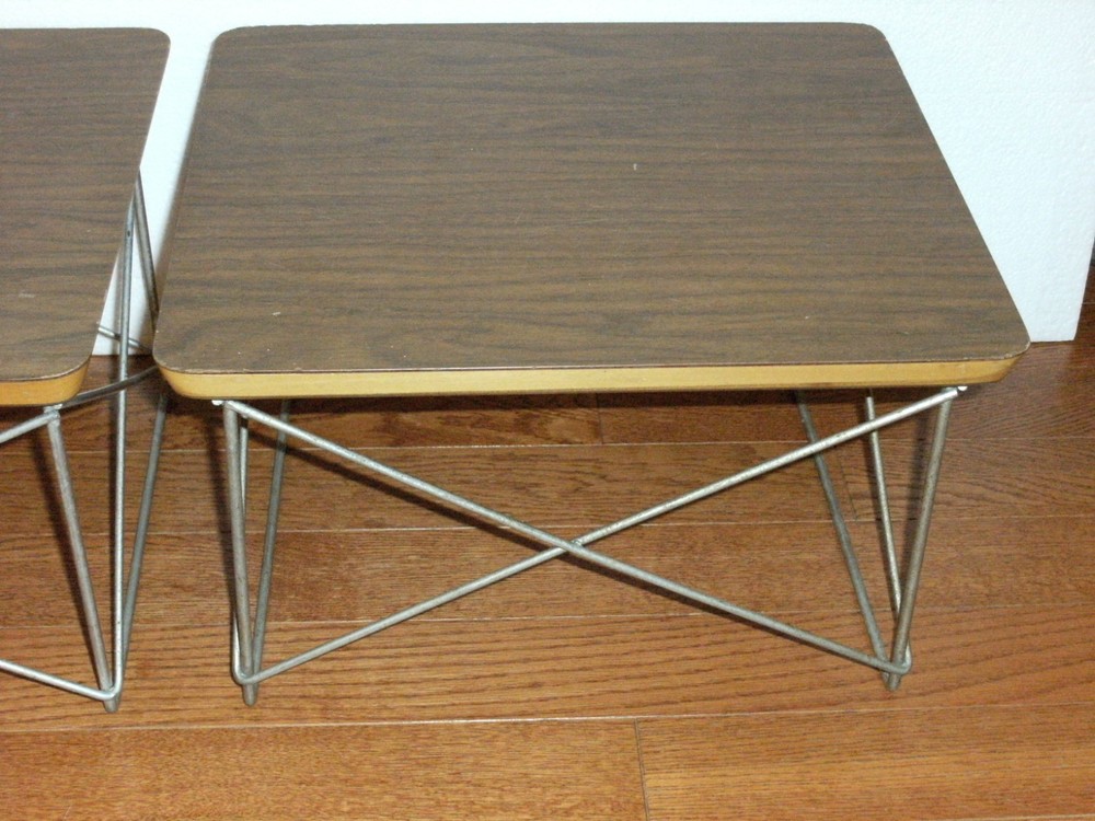 (2) Early Herman Miller Eames Wire Base Low Table's ~ Walnut