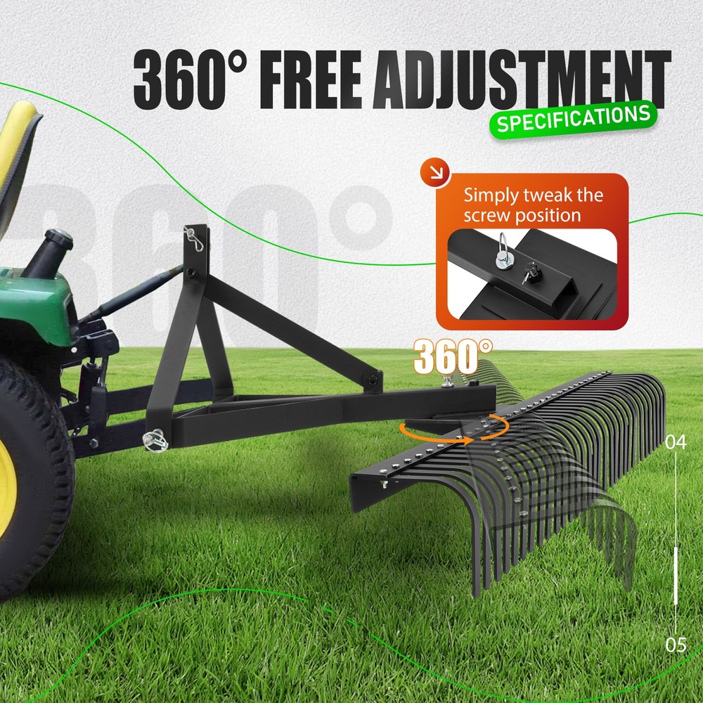 3 Point 60" Landscape Rake For Cat 1 Tractor Hookup Compact Tractors Loader