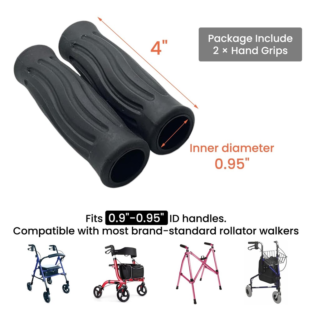 Rollator Hand Grips Replacement for Elderly & Disabled - Rolling Black-A